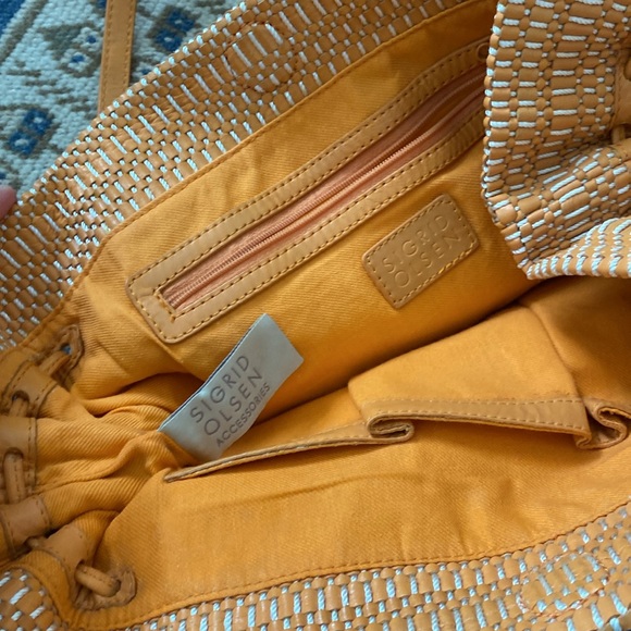 Sigrid Olson Orange Leather and Cotton Woven Purse - Picture 5 of 9